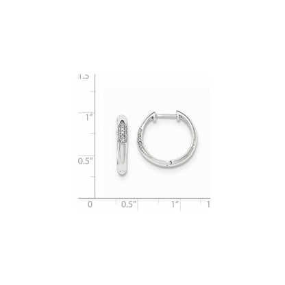 14k White Gold Real Diamond Hinged Round Hoop Earrings