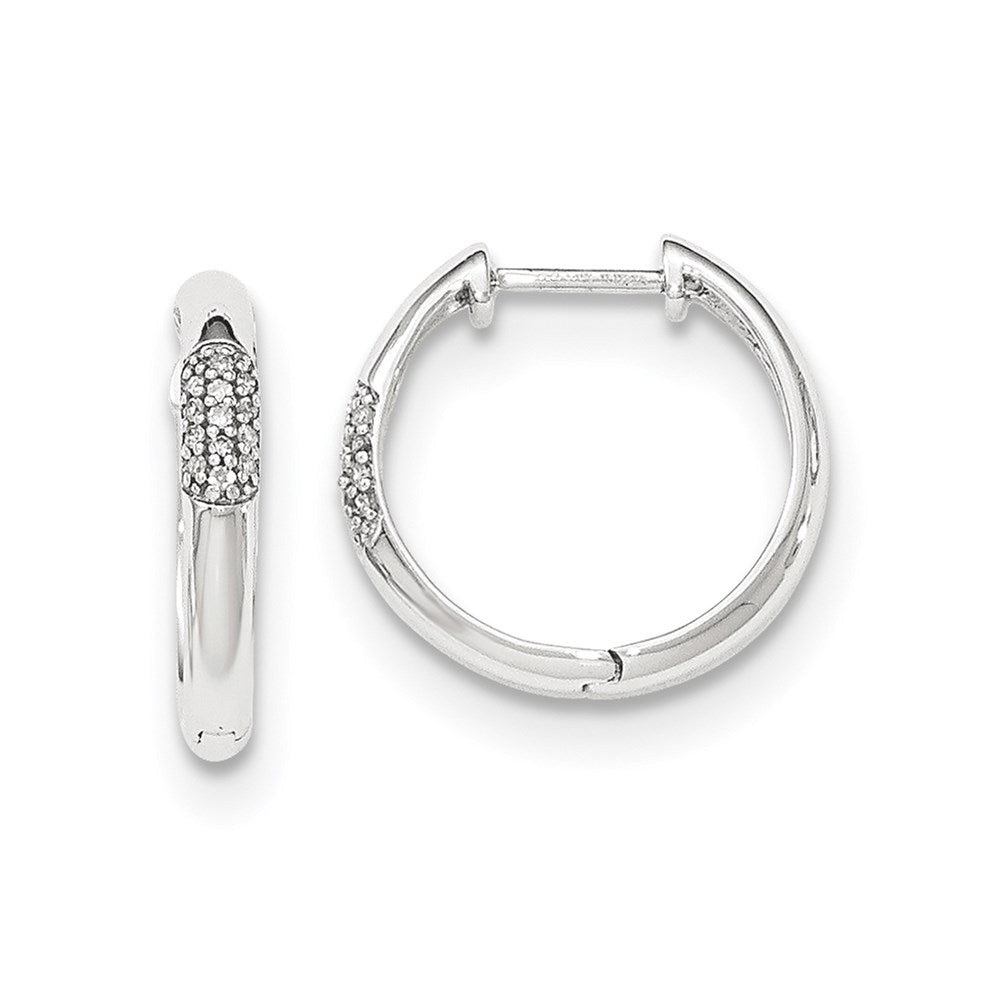 14k White Gold Real Diamond Hinged Round Hoop Earrings