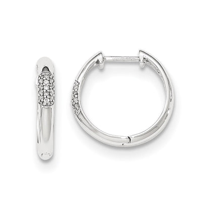 14k White Gold Real Diamond Hinged Round Hoop Earrings