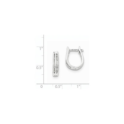 14K White Gold Real Diamond Hinged Hoop Earrings