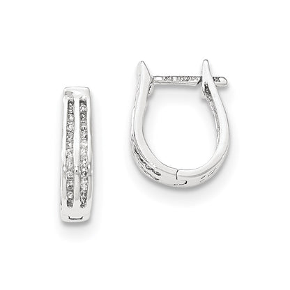 14K White Gold Real Diamond Hinged Hoop Earrings