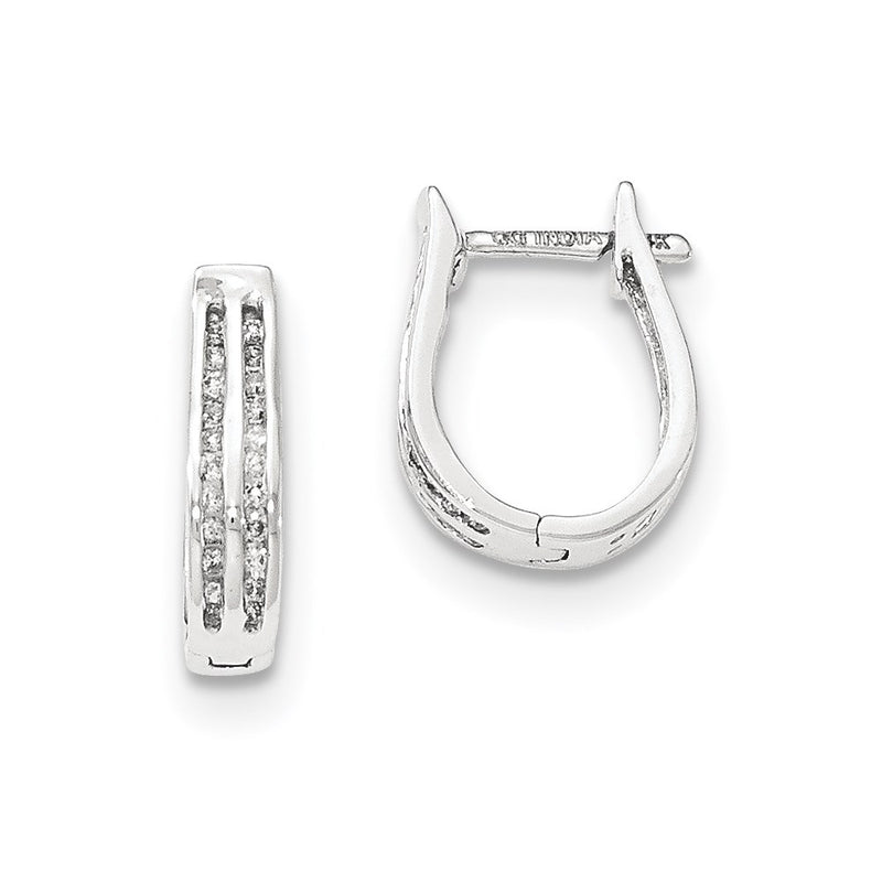 14K White Gold Real Diamond Hinged Hoop Earrings