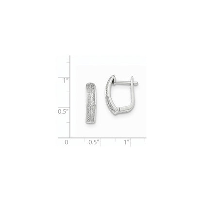 14K White Gold Real Diamond Hinged Hoop Earrings