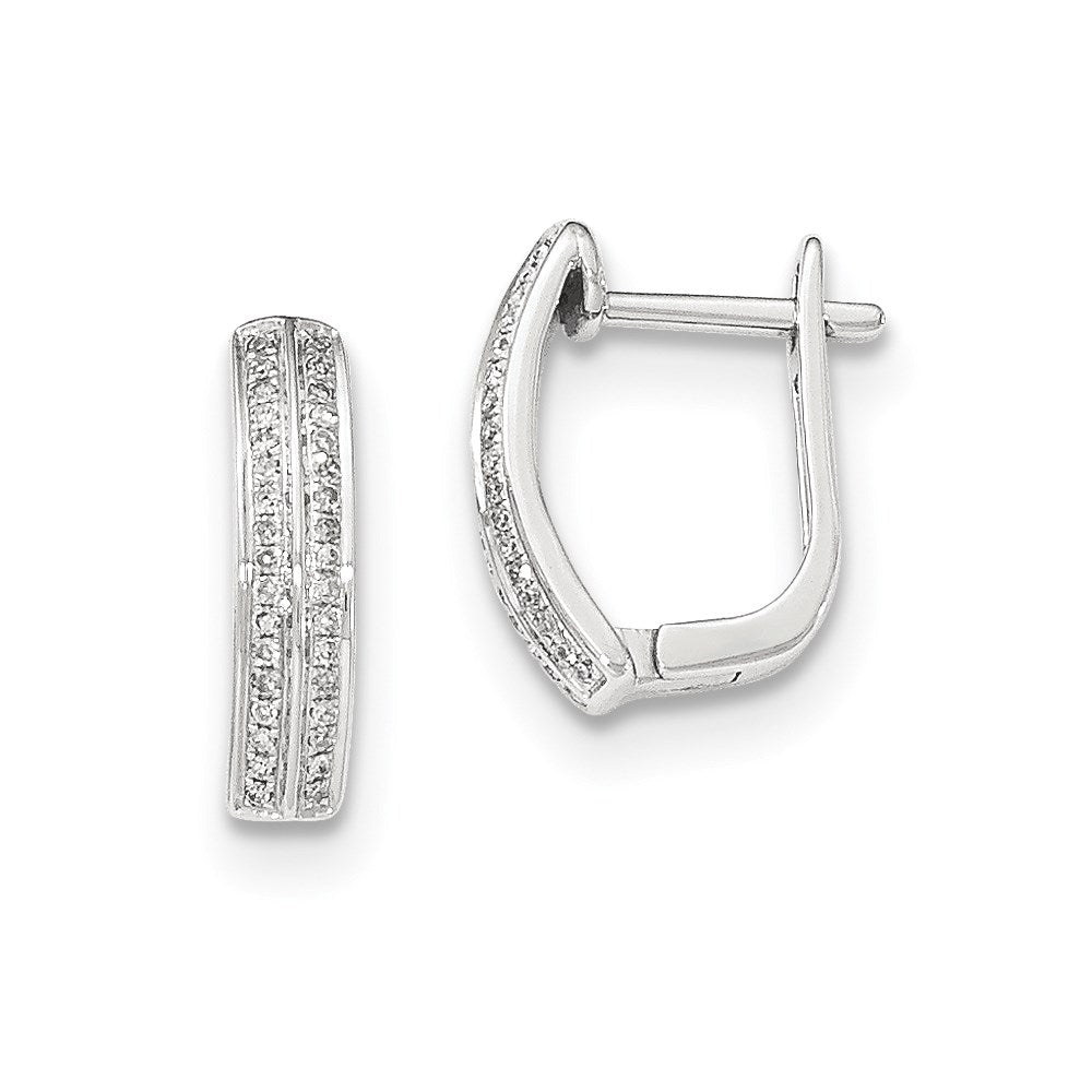 14K White Gold Real Diamond Hinged Hoop Earrings