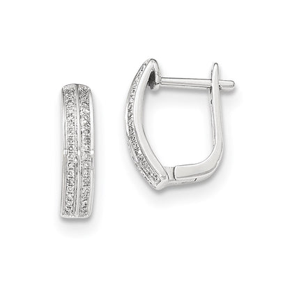 14K White Gold Real Diamond Hinged Hoop Earrings