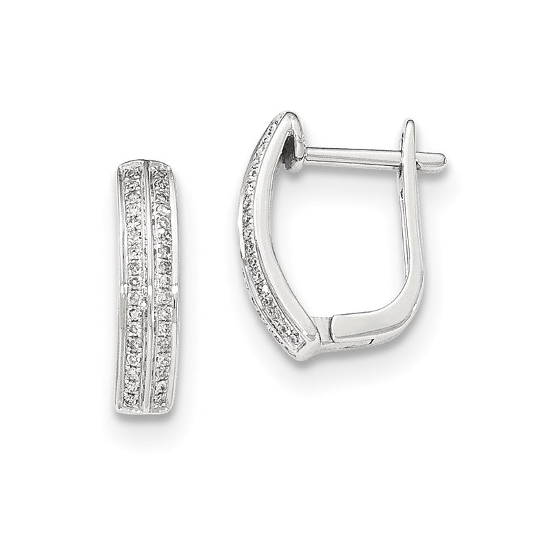 14K White Gold Real Diamond Hinged Hoop Earrings