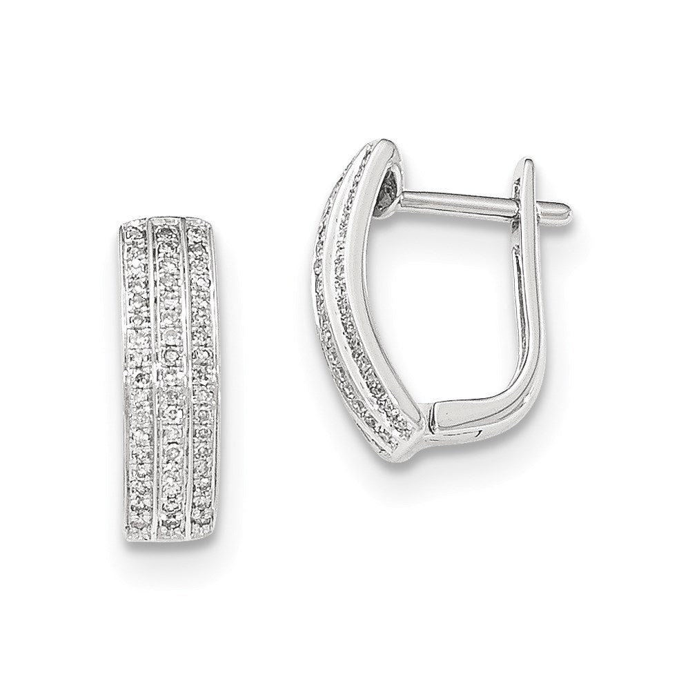 14K White Gold Real Diamond Hinged Hoop Earrings