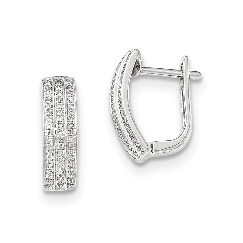 14K White Gold Real Diamond Hinged Hoop Earrings