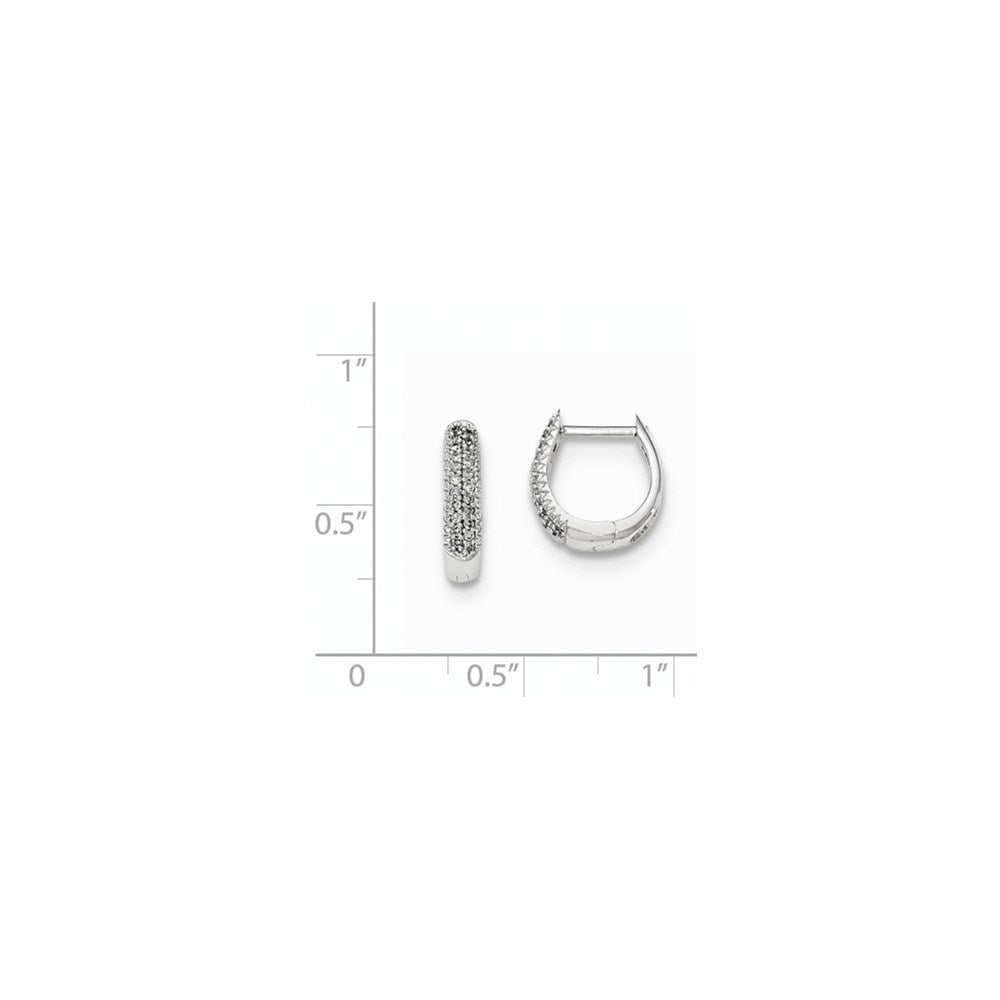 14K White Gold Polished Real Diamond Hinged Hoop Earrings