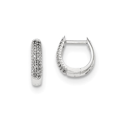 14K White Gold Polished Real Diamond Hinged Hoop Earrings