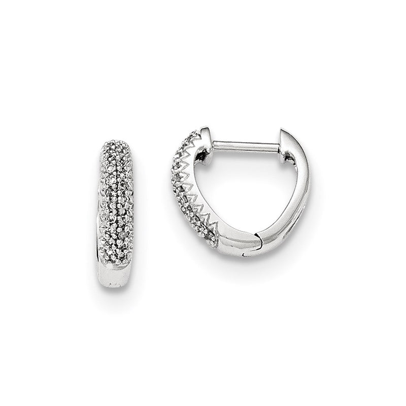 14K White Gold Polished Real Diamond Hinged Hoop Earrings
