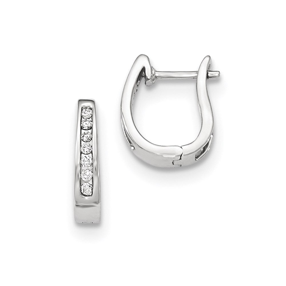 14K White Gold Real Diamond 3mm Hinged Hoop Earrings