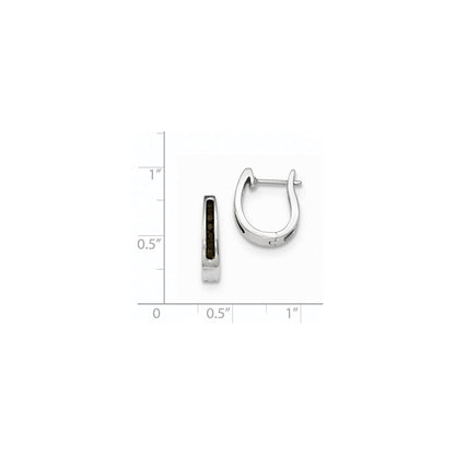 14K White Gold Black Real Diamond 3mm Hinged Hoop Earrings