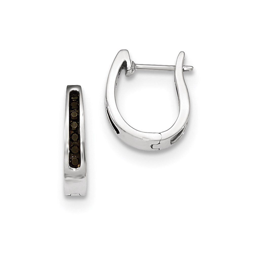 14K White Gold Black Real Diamond 3mm Hinged Hoop Earrings