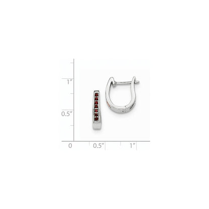 14K White Gold Red Real Diamond 3mm Hinged Hoop Earrings