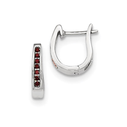 14K White Gold Red Real Diamond 3mm Hinged Hoop Earrings