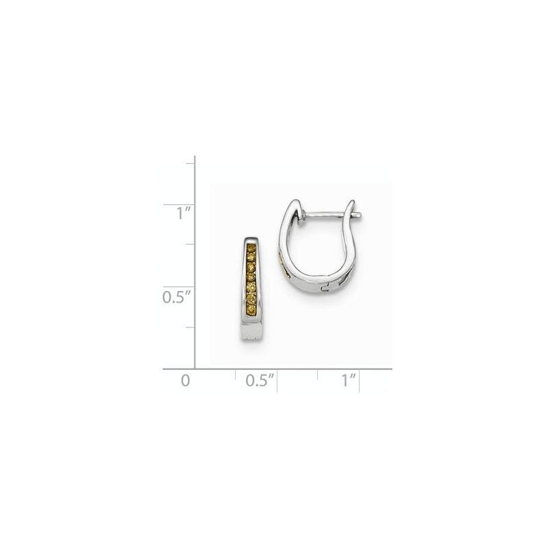 14K White Gold Champagne Real Diamond 3mm Hinged Hoop Earrings