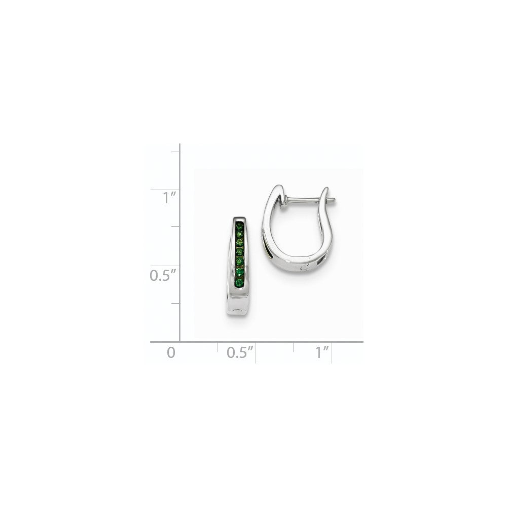 14K White Gold Green Real Diamond 3mm Hinged Hoop Earrings