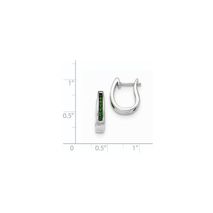 14K White Gold Green Real Diamond 3mm Hinged Hoop Earrings