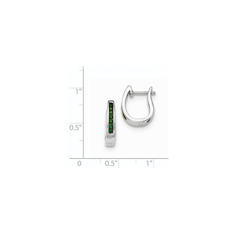 14K White Gold Green Real Diamond 3mm Hinged Hoop Earrings