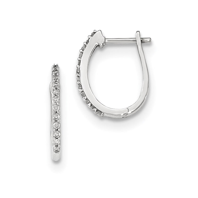14K White Gold Real Diamond 1.3mm Hinged Hoop Earrings