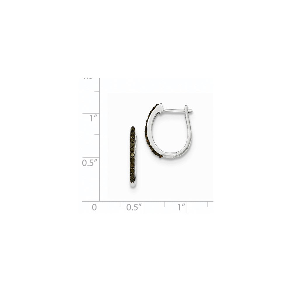 14K White Gold Black Real Diamond 1.3mm Hinged Hoop Earrings