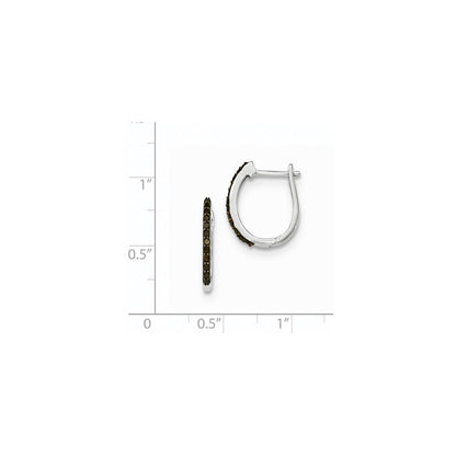 14K White Gold Black Real Diamond 1.3mm Hinged Hoop Earrings