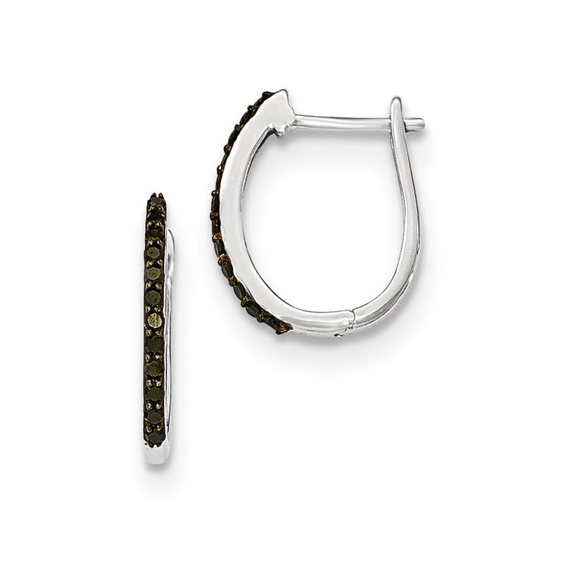 14K White Gold Black Real Diamond 1.3mm Hinged Hoop Earrings