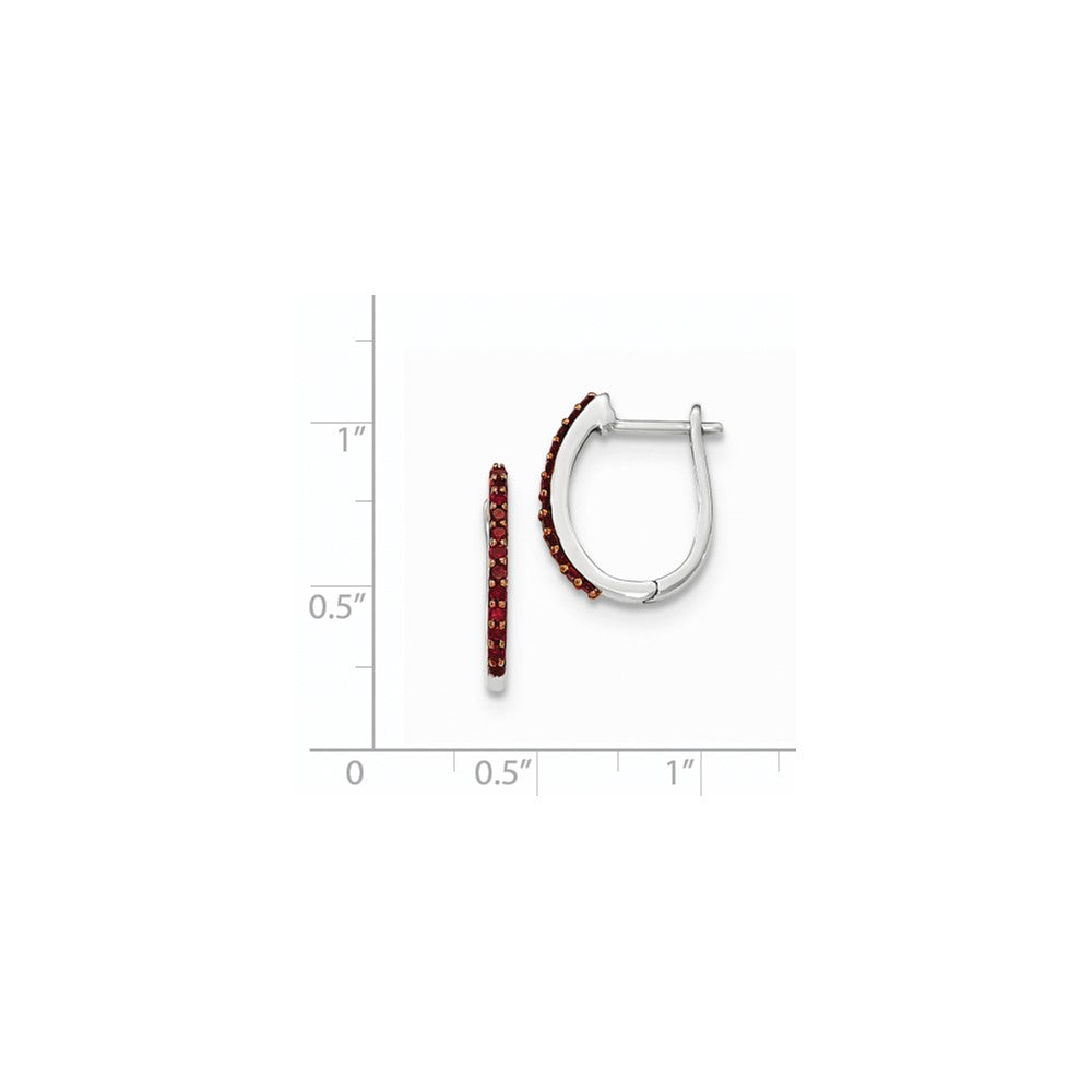 14K White Gold Red Real Diamond 1.3mm Hinged Hoop Earrings