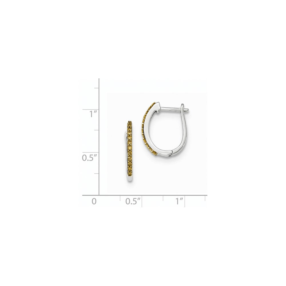 14K White Gold Champagne Real Diamond 1.3mm Hinged Hoop Earrings