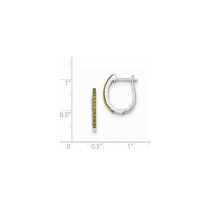 14K White Gold Champagne Real Diamond 1.3mm Hinged Hoop Earrings