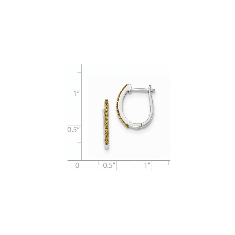 14K White Gold Champagne Real Diamond 1.3mm Hinged Hoop Earrings