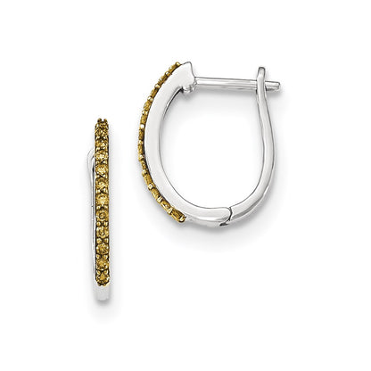 14K White Gold Champagne Real Diamond 1.3mm Hinged Hoop Earrings