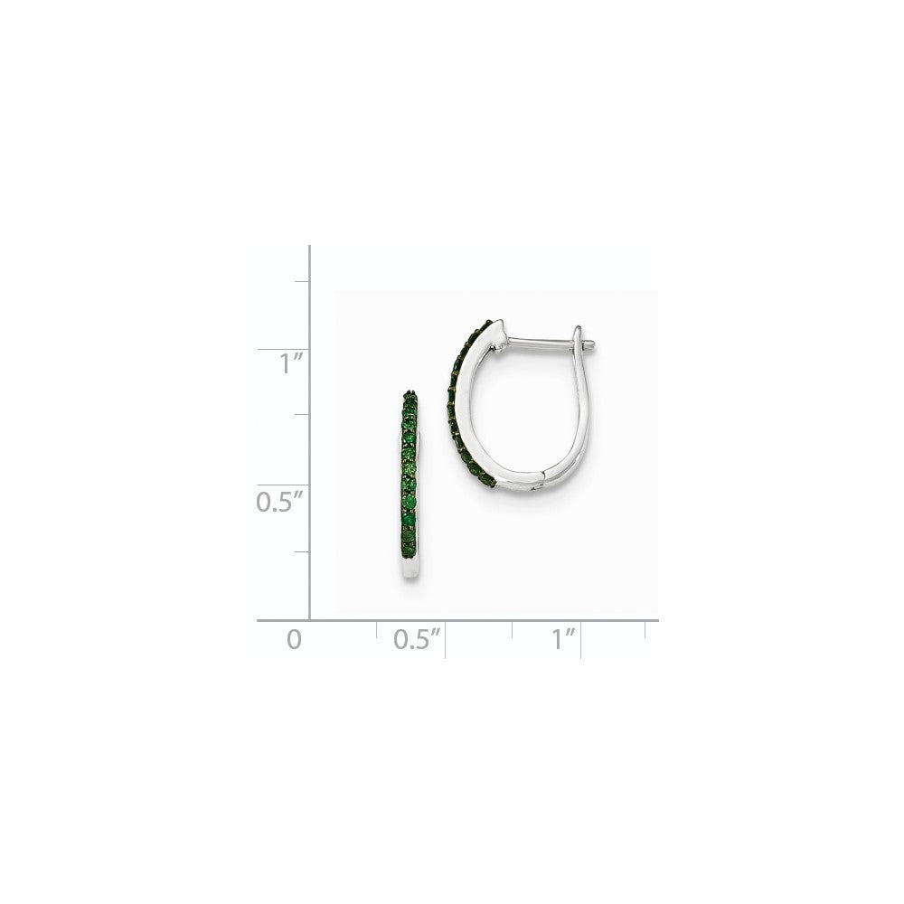 14K White Gold Green Real Diamond 1.3mm Hinged Hoop Earrings
