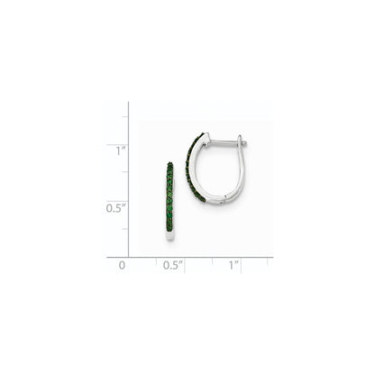 14K White Gold Green Real Diamond 1.3mm Hinged Hoop Earrings