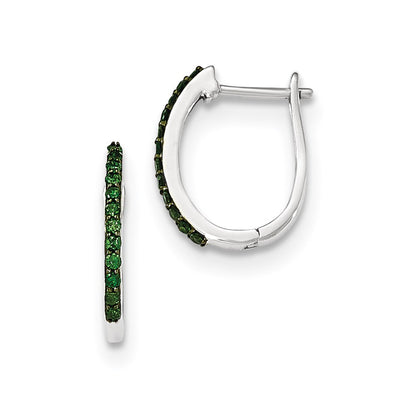 14K White Gold Green Real Diamond 1.3mm Hinged Hoop Earrings