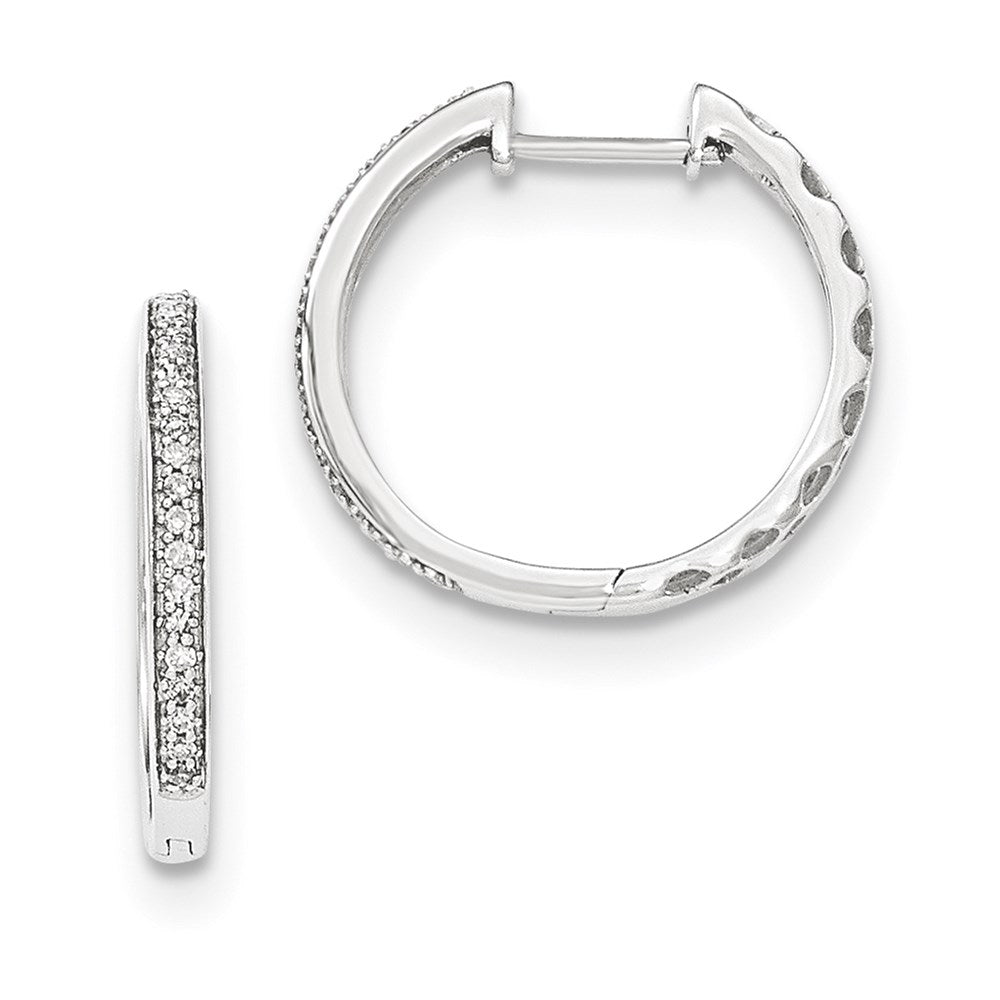 14K White Gold Real Diamond 2mm Hinged Hoop Earrings