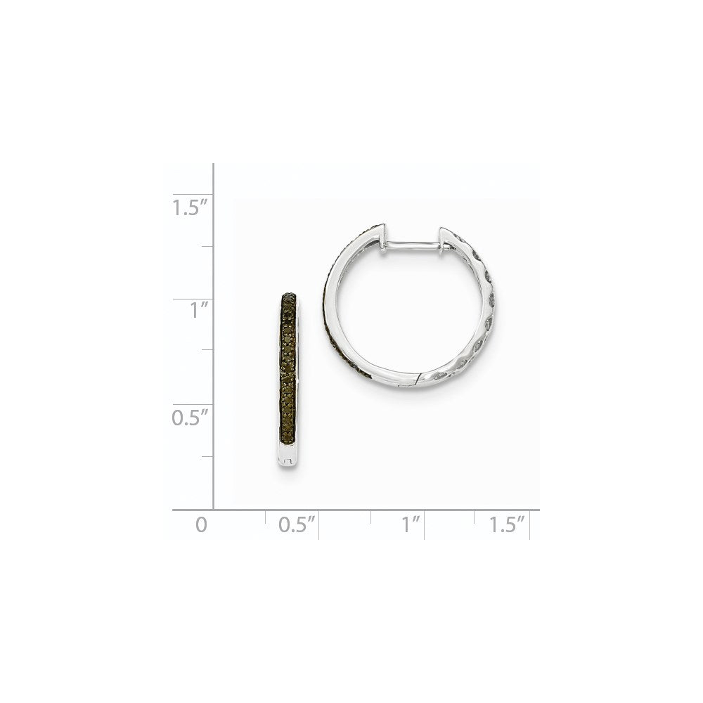 14K White Gold Black Real Diamond 2mm Hinged Hoop Earrings