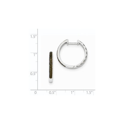 14K White Gold Black Real Diamond 2mm Hinged Hoop Earrings