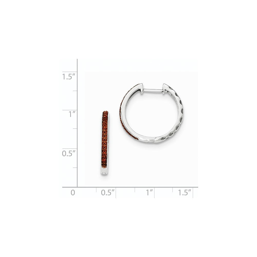14K White Gold Red Real Diamond 2mm Hinged Hoop Earrings