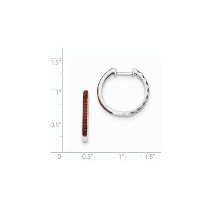 14K White Gold Red Real Diamond 2mm Hinged Hoop Earrings