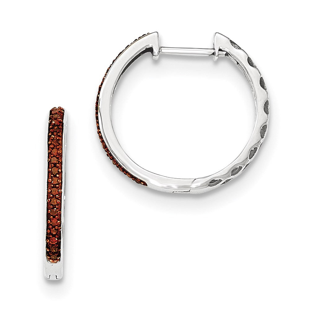 14K White Gold Red Real Diamond 2mm Hinged Hoop Earrings
