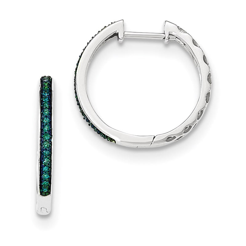 14k White Gold Blue Diamond 2.2mm Hinged Hoops
