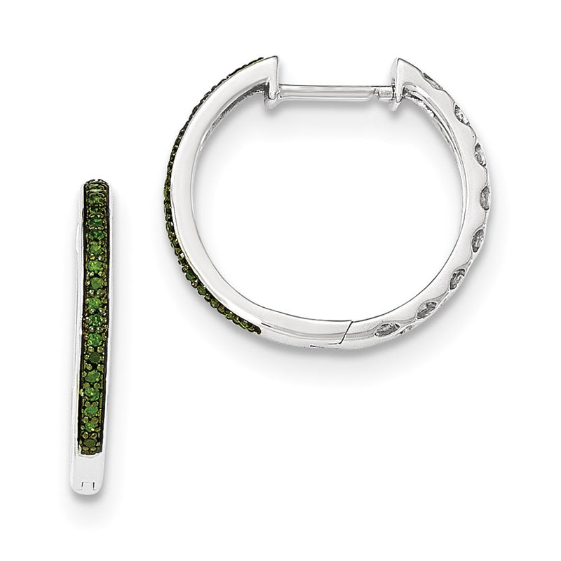 14k White Gold Green Diamond 2.2mm Hinged Hoops