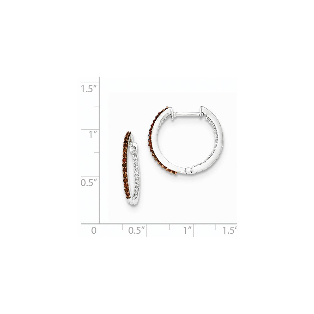 14k White Gold Red/White In & Out Diamond 1.2mm Hinged Hoops