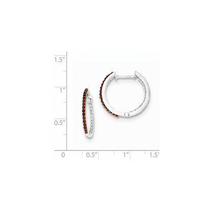 14k White Gold Red/White In & Out Diamond 1.2mm Hinged Hoops
