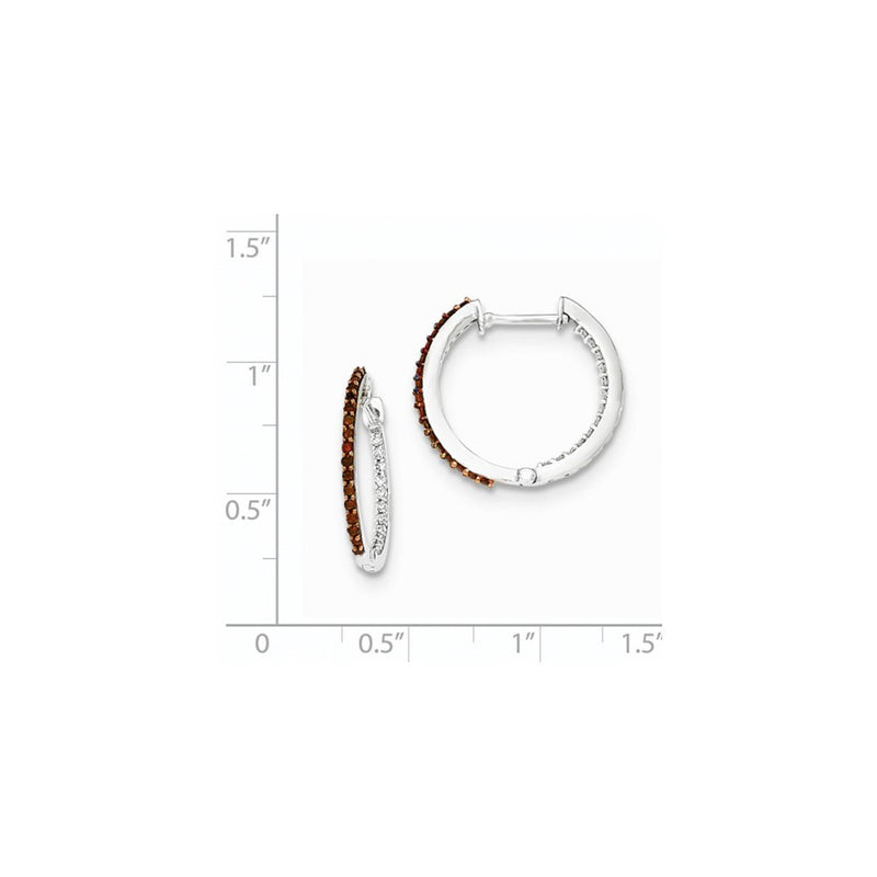 14k White Gold Red/White In & Out Diamond 1.2mm Hinged Hoops