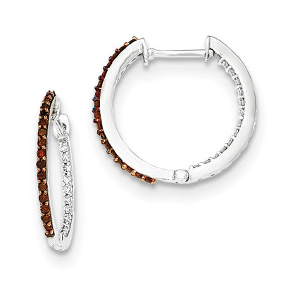 14k White Gold Red/White In & Out Diamond 1.2mm Hinged Hoops