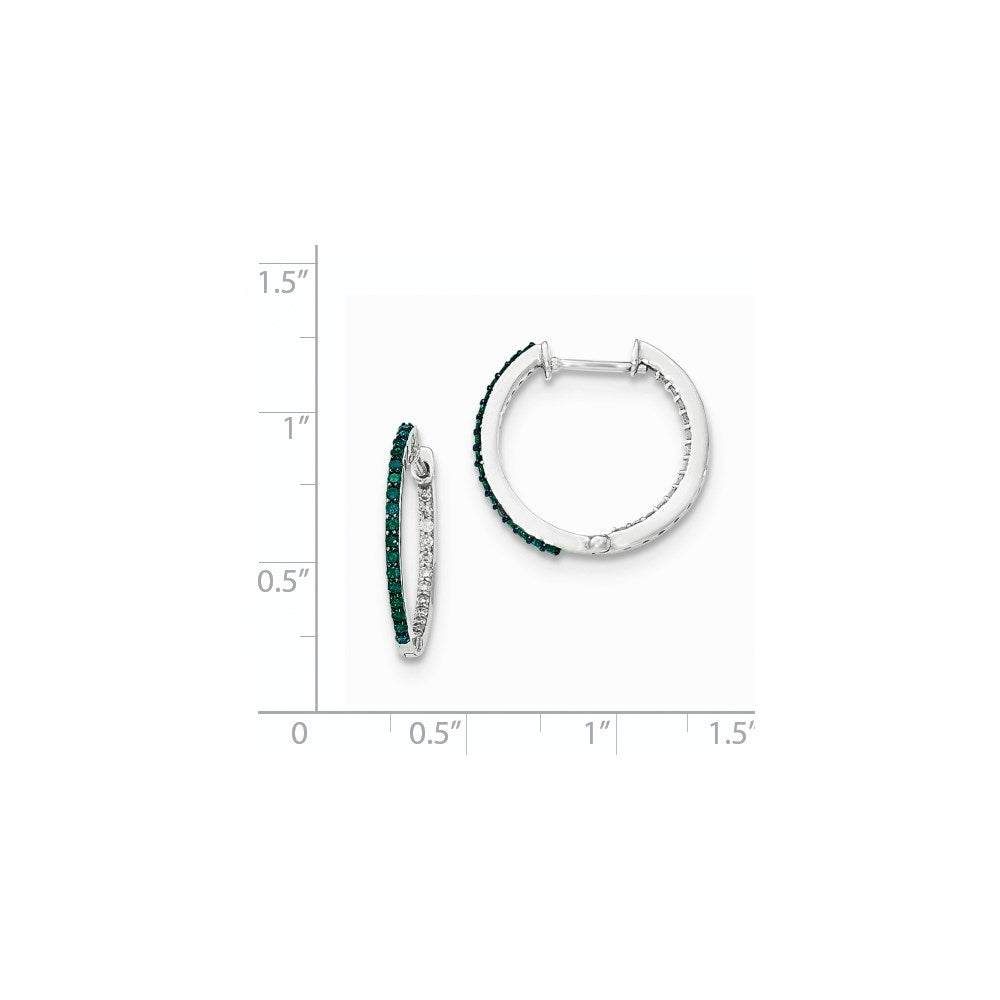 14k White Gold Blue/White In & Out Diamond 1.2mm Hinged Hoops