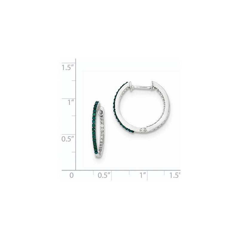 14k White Gold Blue/White In & Out Diamond 1.2mm Hinged Hoops